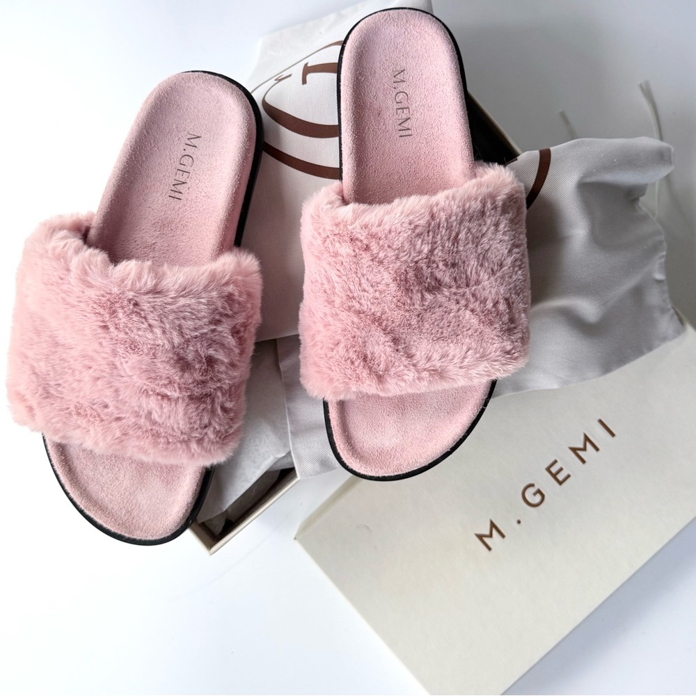 M. Gemi The Aurora Faux Shearling Slide Sandal / Slipper Blush Pink Size 38.5 IT